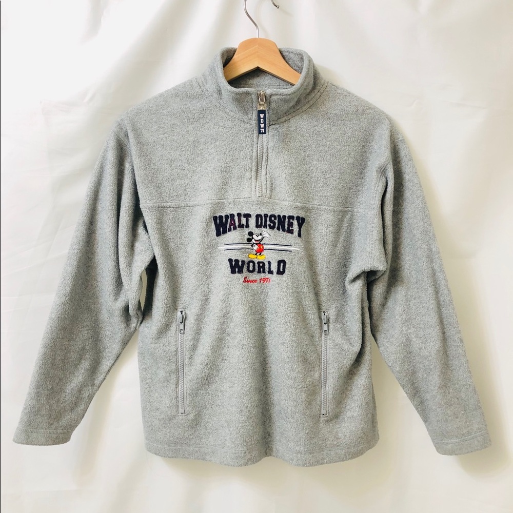 Vintage 90s Walt Disney World Mickey Mouse Fleece Top Gray Sweater Boy Girl kids